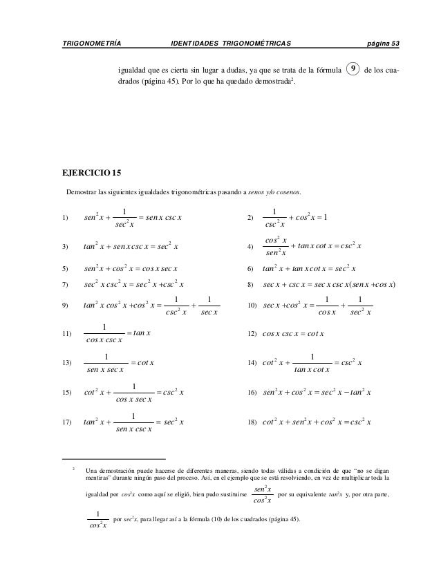 identidades trigonometricas formulas